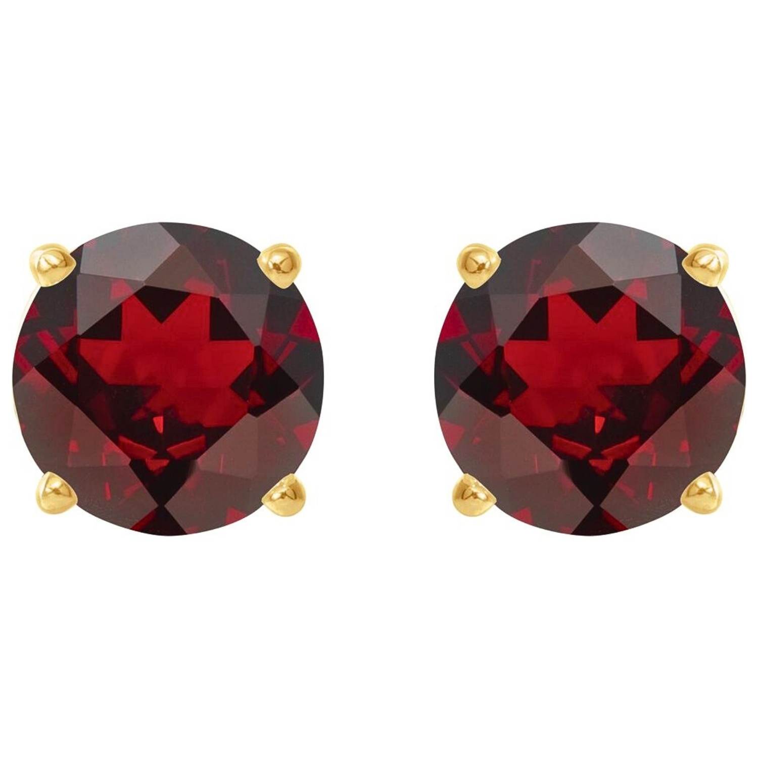 Round Genuine Mozambique Red Garnet Stud Earrings 14K Gold Round Genuine Mozambique Red Garnet Stud Earrings 14K Gold