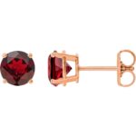 Round Genuine Mozambique Red Garnet Stud Earrings 14K Rose Gold Round Genuine Mozambique Red Garnet Stud Earrings 14K Rose Gold