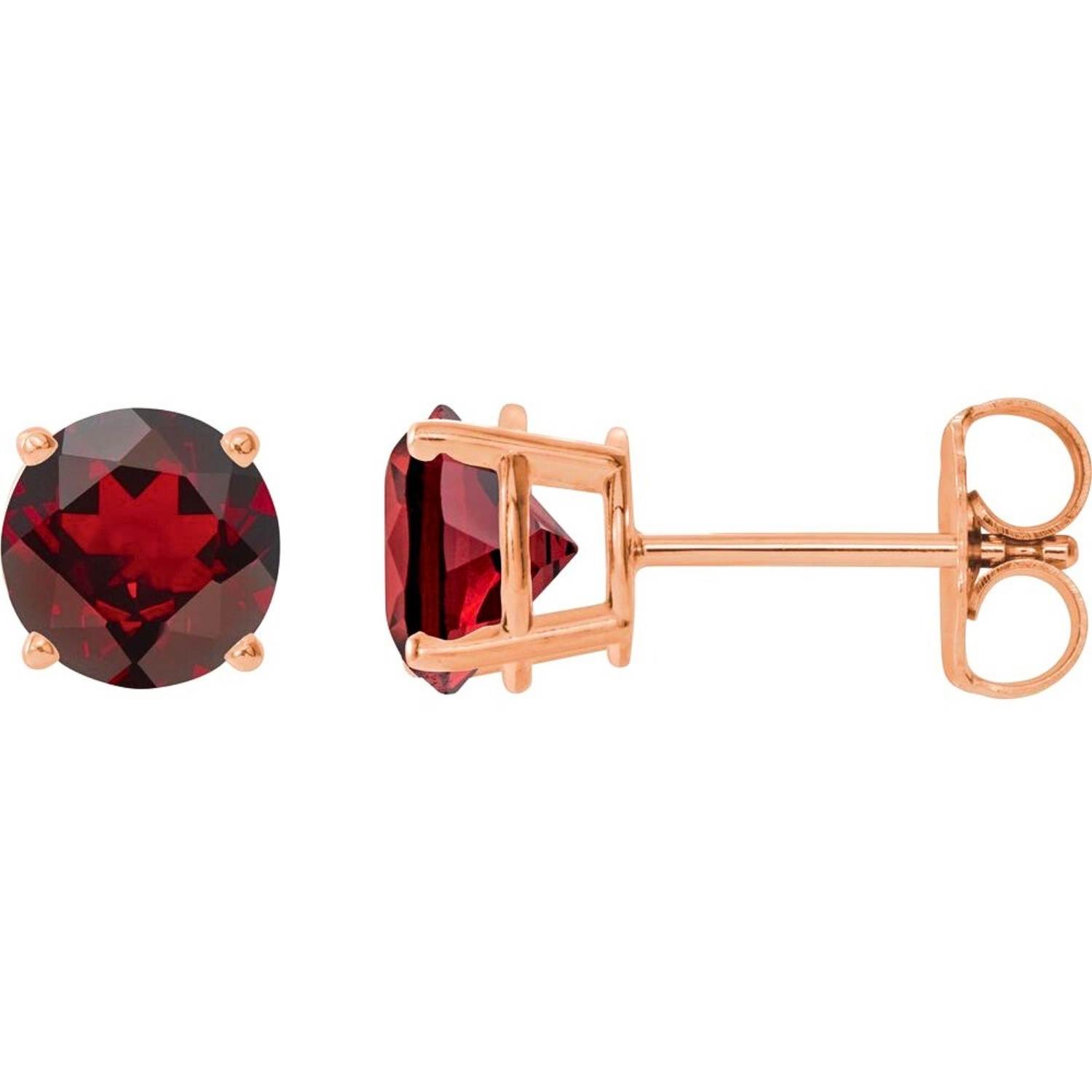 Round Genuine Mozambique Red Garnet Stud Earrings 14K Rose Gold Round Genuine Mozambique Red Garnet Stud Earrings 14K Rose Gold