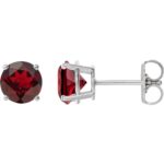 Round Genuine Mozambique Red Garnet Stud Earrings 14K White Gold Round Genuine Mozambique Red Garnet Stud Earrings 14K White Gold