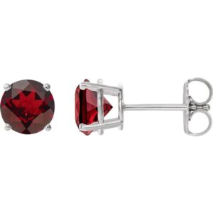 Round Genuine Mozambique Red Garnet Stud Earrings 14K White Gold