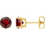 Round Genuine Mozambique Red Garnet Stud Earrings 14K Yellow Gold Round Genuine Mozambique Red Garnet Stud Earrings 14K Yellow Gold