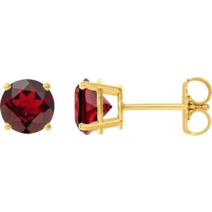 Round Genuine Mozambique Red Garnet Stud Earrings 14K Yellow Gold