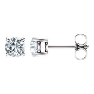 Round Natural White Sapphire Stud Earrings 14k White Gold