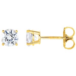 Round Natural White Sapphire Stud Earrings 14k Yellow Gold