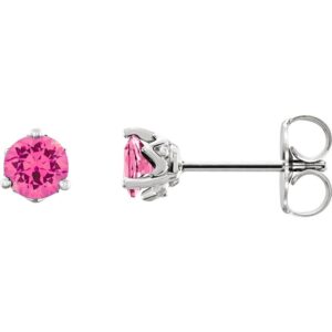 Round Pink Spinel Stud Earrings 14K White Gold