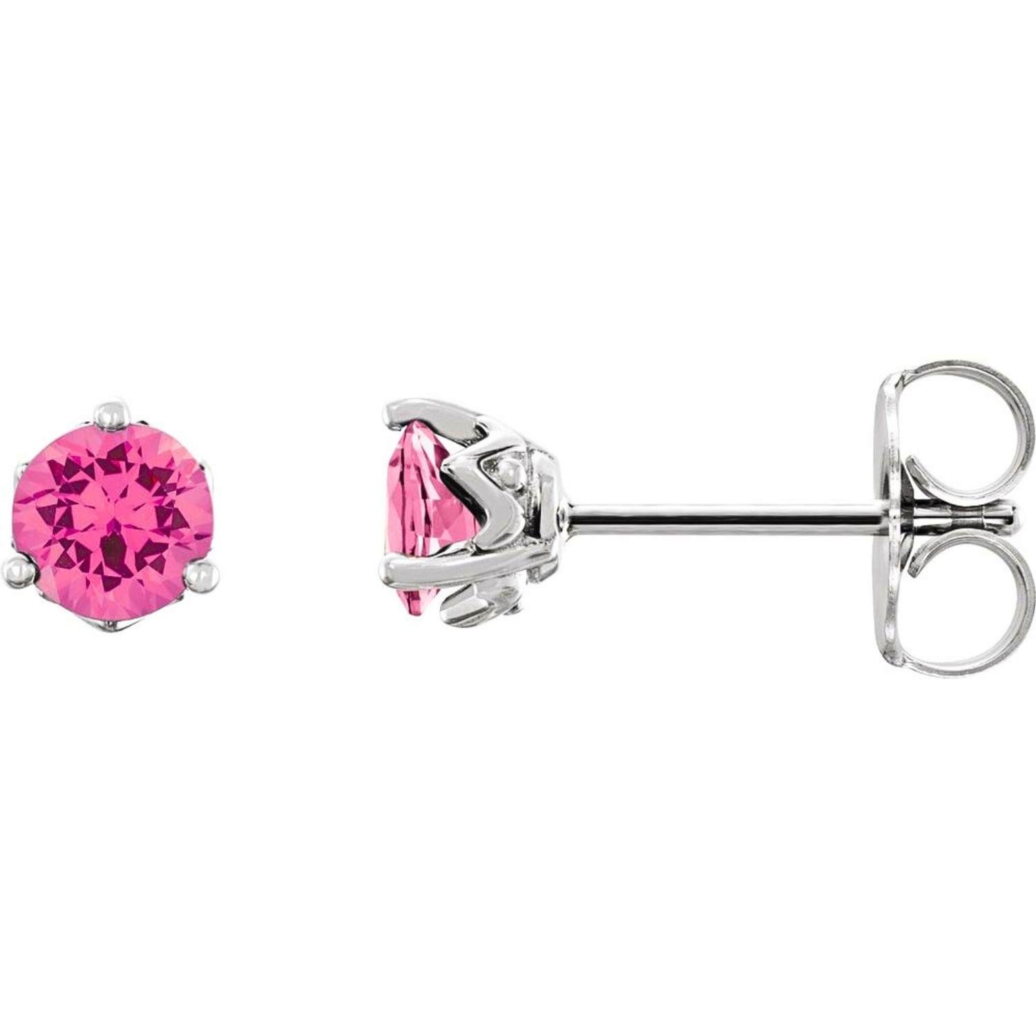 Round Pink Spinel Stud Earrings 14K White  Gold Round Pink Spinel Stud Earrings 14K White Gold