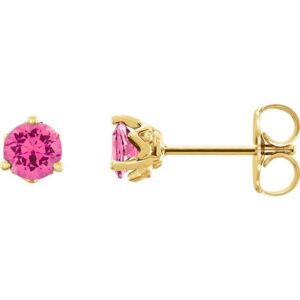 Round Pink Spinel Stud Earrings 14K Yellow Gold