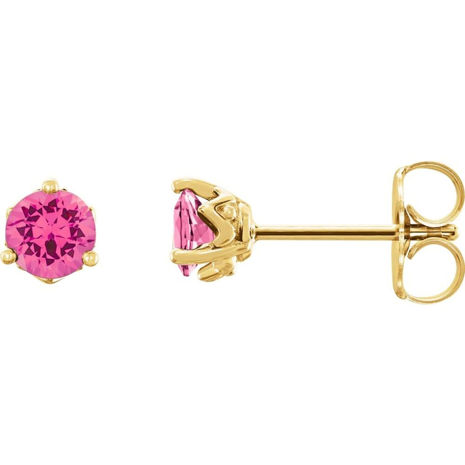 Round Pink Spinel Stud Earrings 14K Yellow Gold Round Pink Spinel Stud Earrings 14K Yellow Gold
