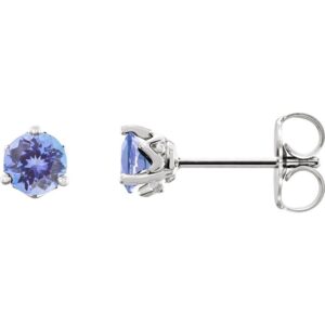 Round Tanzanite Stud Earrings Sterling Silver
