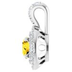Round Yellow Sapphire Double Halo Diamond Pendant for Necklace 14K White Gold