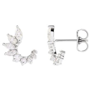 Round and Marquise Diamond Front Back Earrings 14K White Gold