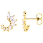 Round and Marquise Diamond Front Back Earrings 14K Yellow Gold Round and Marquise Diamond Front Back Earrings 14K Yellow Gold