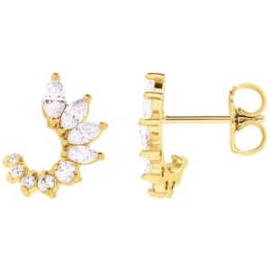 Round and Marquise Diamond Front Back Earrings 14K Yellow Gold