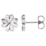 Simple Four Leaf Clover Stud Earrings 14K White Gold