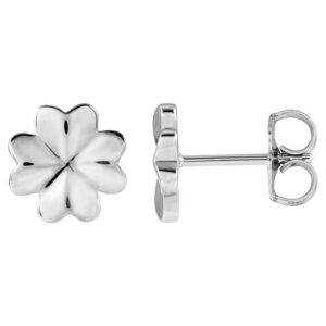 Simple Four Leaf Clover Stud Earrings 14K White Gold