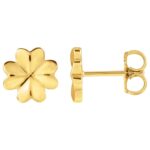 Simple Four Leaf Clover Stud Earrings 14K Yellow Gold
