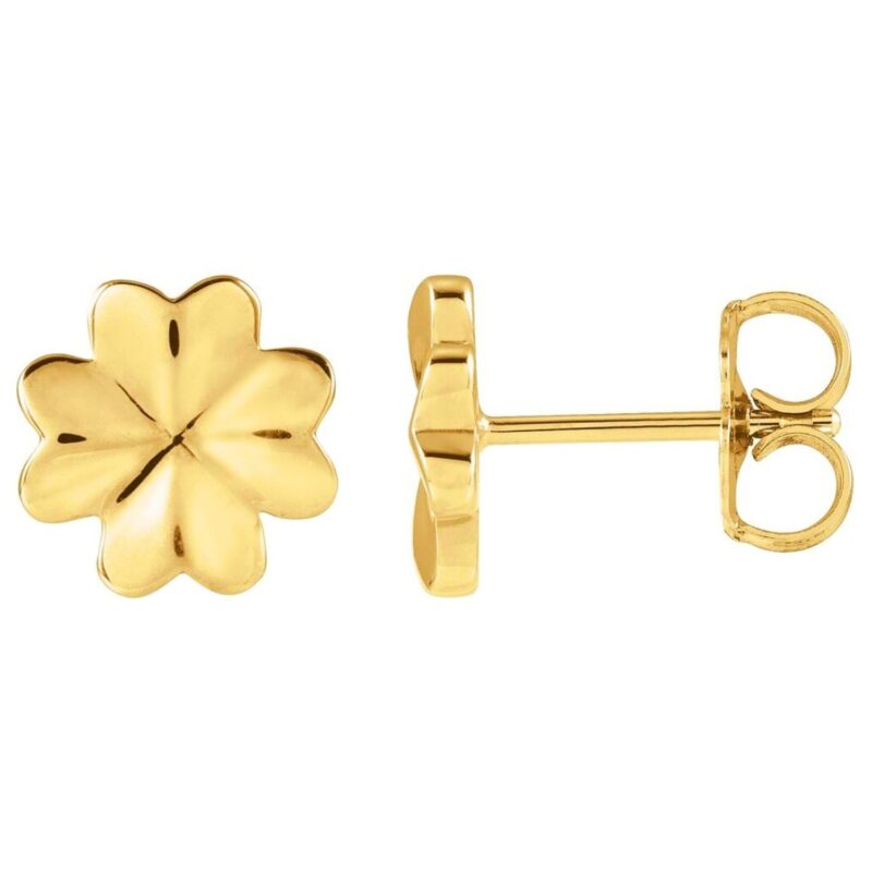 Simple Four Leaf Clover Stud Earrings 14K Yellow Gold