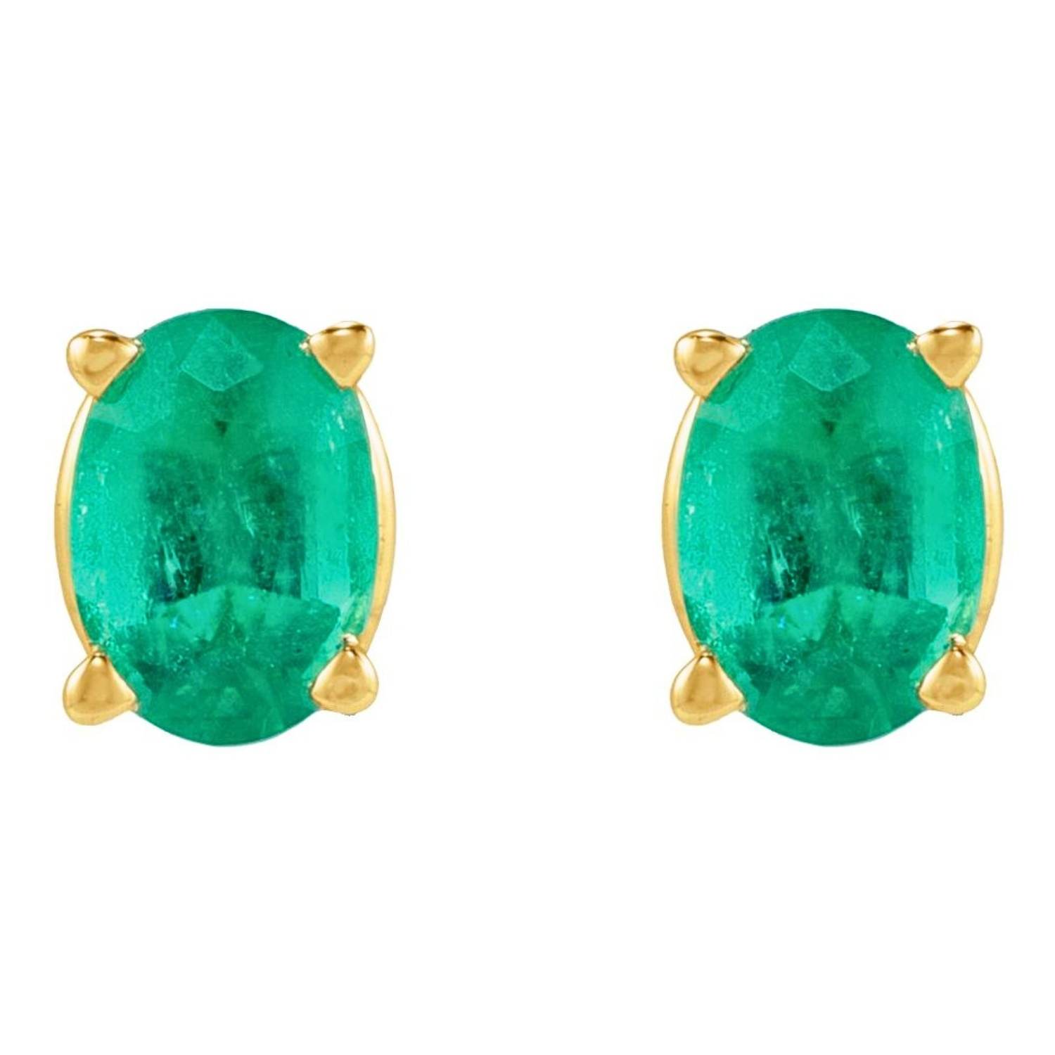 Single Genuine Oval Emerald Stud Earring with Flat Back 14K Yellow Gold Single Genuine Oval Emerald Stud Earring with Flat Back 14K Yellow Gold