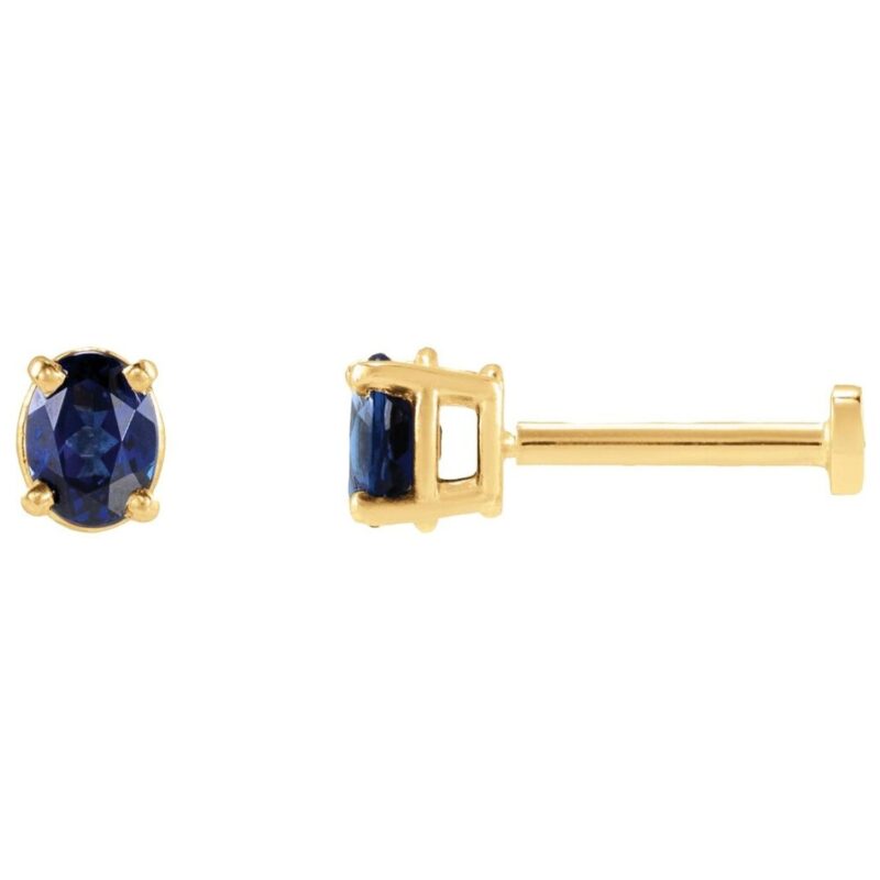 Single Oval Blue Sapphire Stud Earring with Flat Back 14K Yellow Gold Single Oval Blue Sapphire Stud Earring with Flat Back 14K Yellow Gold