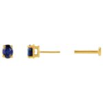 Single Oval Blue Sapphire Stud Earring with Tension Flat Back 14K Yellow Gold Single Oval Blue Sapphire Stud Earring with Tension Flat Back 14K Yellow Gold