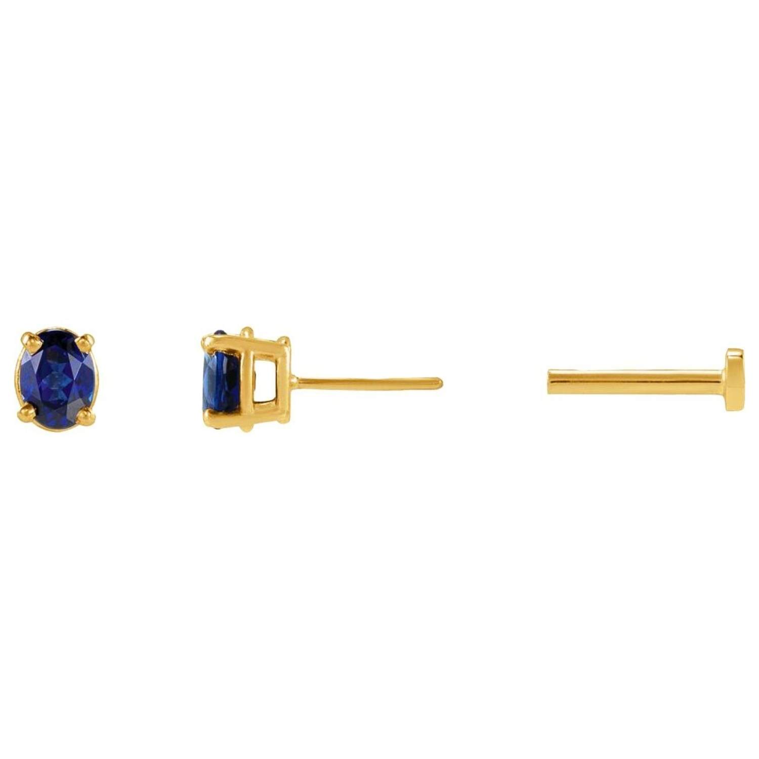 Single Oval Blue Sapphire Stud Earring with Tension Flat Back 14K Yellow Gold Single Oval Blue Sapphire Stud Earring with Tension Flat Back 14K Yellow Gold