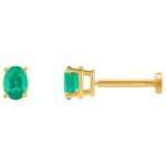 Single Oval Emerald Stud Earring with Flat Back 14K Yellow Gold Single Oval Emerald Stud Earring with Flat Back 14K Yellow Gold