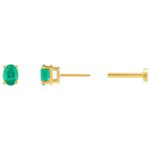 Single Oval Emerald Stud Earring with Tension Flat Back 14K Yellow Gold Single Oval Emerald Stud Earring with Tension Flat Back 14K Yellow Gold