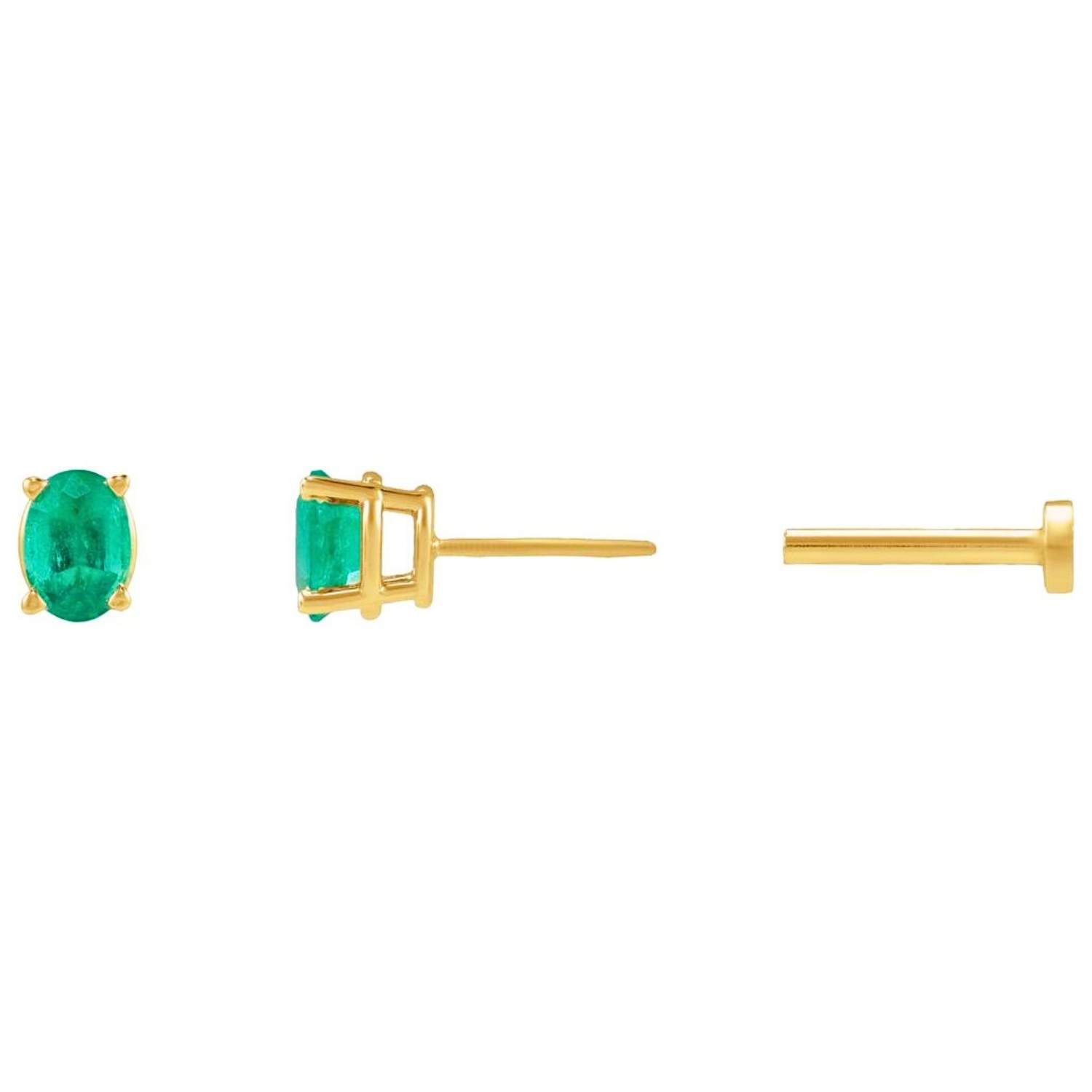 Single Oval Emerald Stud Earring with Tension Flat Back 14K Yellow Gold Single Oval Emerald Stud Earring with Tension Flat Back 14K Yellow Gold