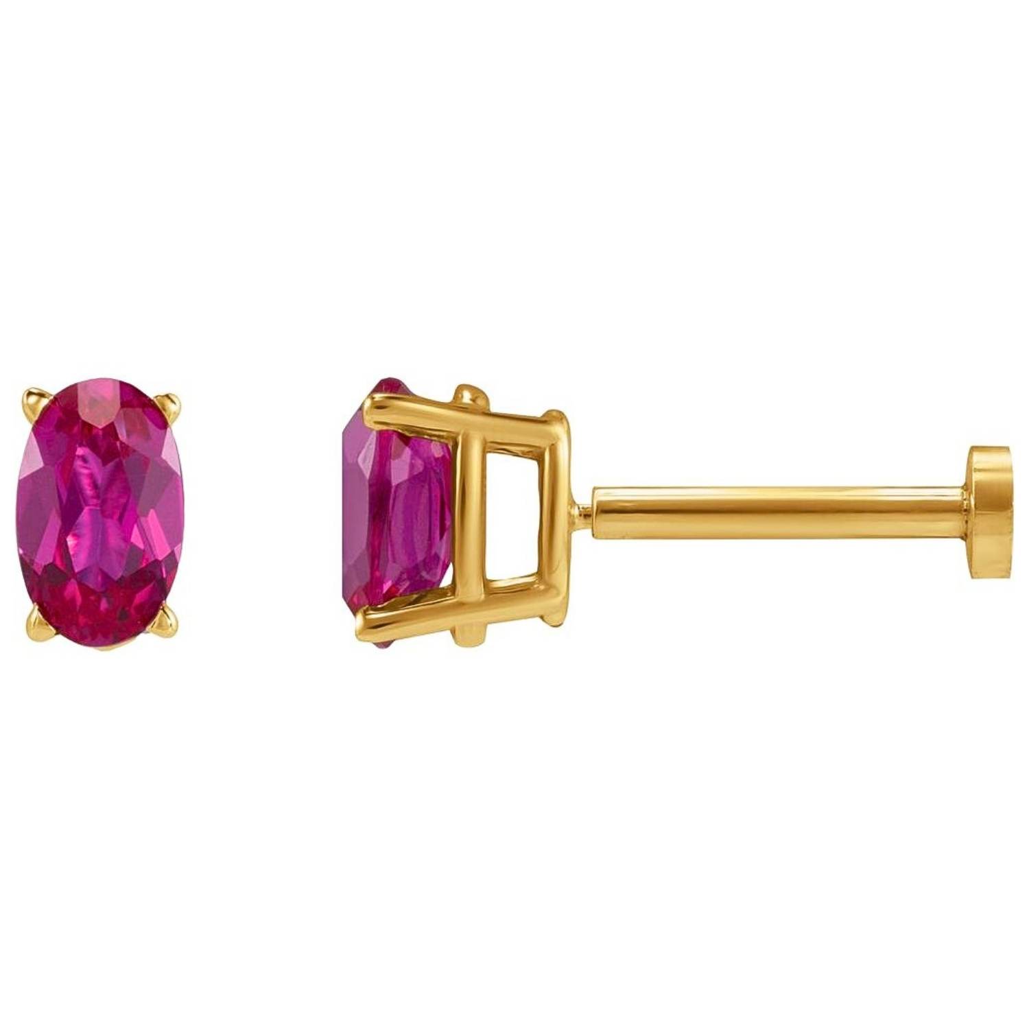 Single Oval Ruby Stud Earring with Flat Back 14K Yellow Gold Single Oval Ruby Stud Earring with Flat Back 14K Yellow Gold