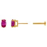 Single Oval Ruby Stud Earring with Tension Flat Back 14K Yellow Gold Single Oval Ruby Stud Earring with Tension Flat Back 14K Yellow Gold