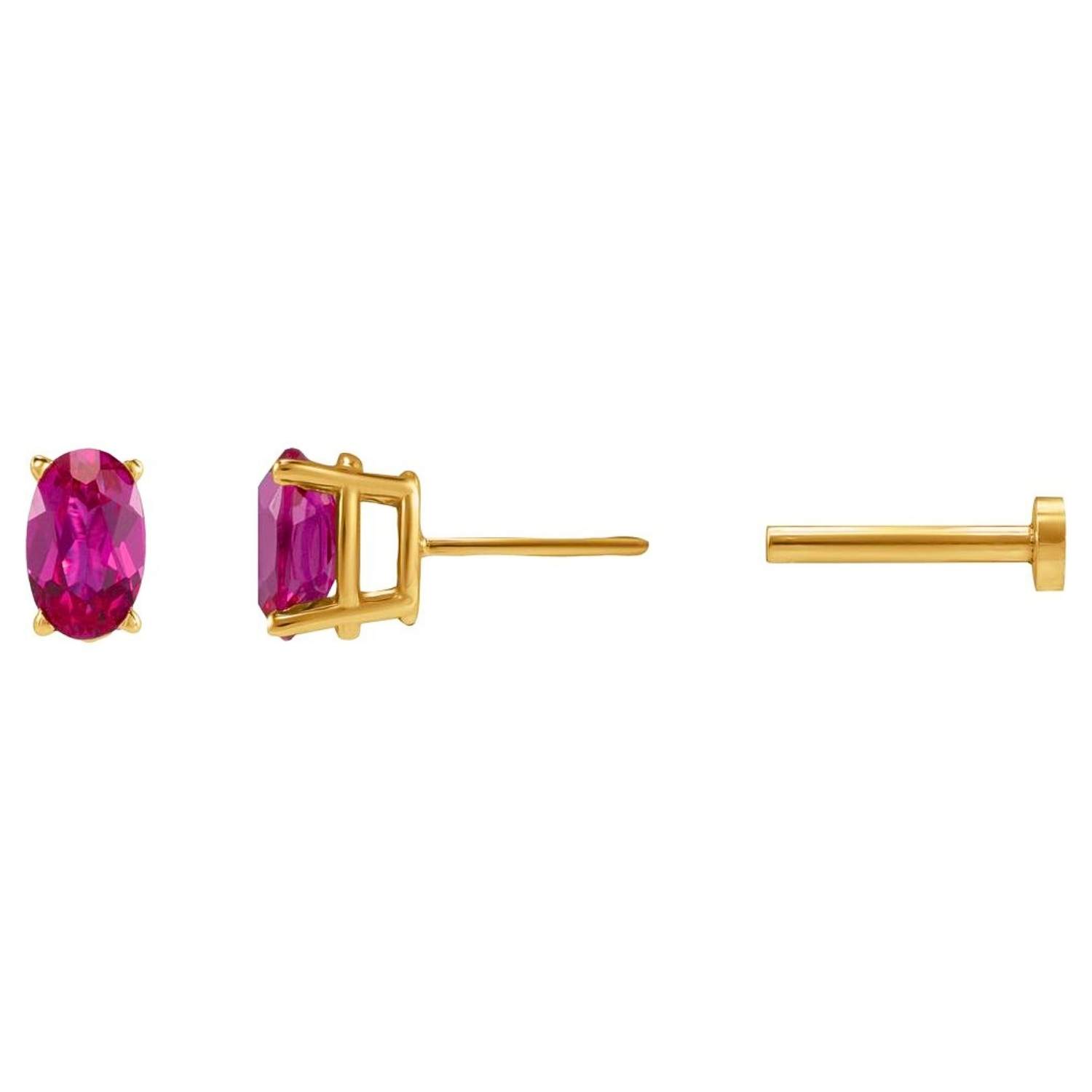 Single Oval Ruby Stud Earring with Tension Flat Back 14K Yellow Gold Single Oval Ruby Stud Earring with Tension Flat Back 14K Yellow Gold