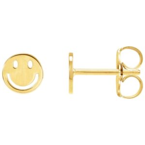Smiley Face Stud Earrings 14K Yellow Gold