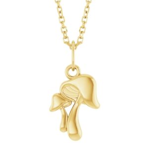 Solid 14K Gold Mushroom Pendant Necklace