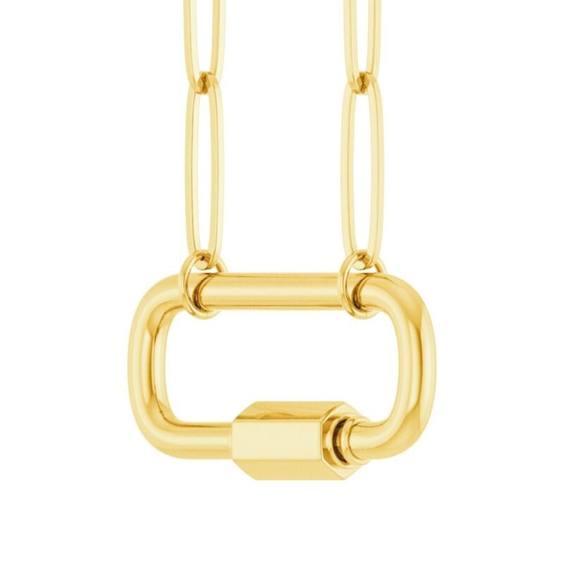 Solid 14K Gold Paperclip Carabiner Charm Necklace