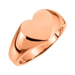 Solid 14K Rose Gold Heart Signet Ring for Women