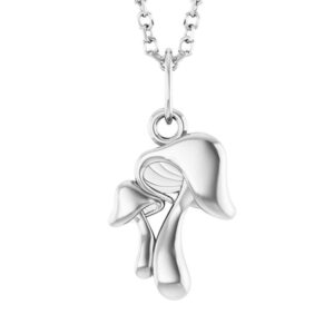 Solid 14K White Gold Mushroom Pendant Necklace
