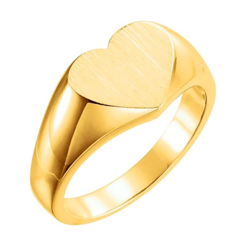 Solid 14K Yellow Gold Heart Signet Ring for Women