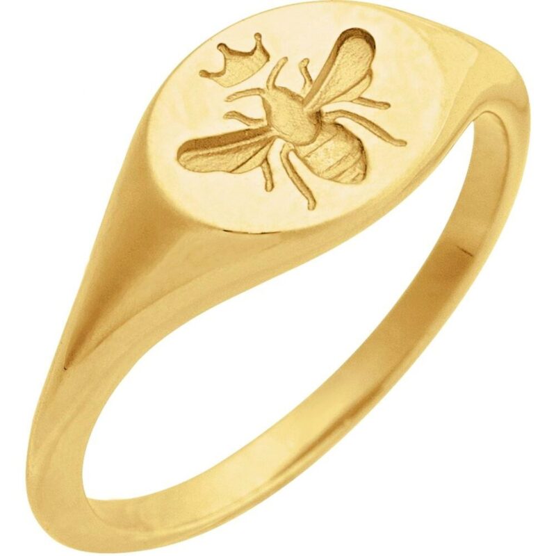 Solid 14K Yellow Gold Intaglio Bee Signet Ring