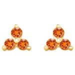 Spessartite Garnet Trio Cluster Stud Earrings 14K Gold