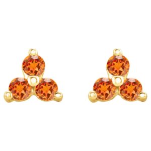 Spessartite Garnet Trio Cluster Stud Earrings 14K Gold