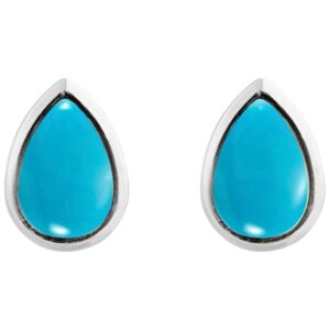 Sterling Silver Genuine Teardrop Turquoise Stud Earrings for Women