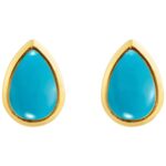 Teardrop Pear Shaped Turquoise Stud Earrings 14K Gold