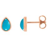 Teardrop Pear Shaped Turquoise Stud Earrings 14K Rose Gold