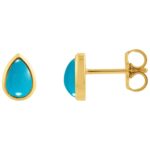 Teardrop Pear Shaped Turquoise Stud Earrings 14K Yellow Gold