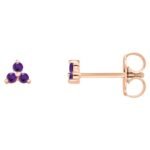 Three Stone Cluster Amethyst Stud Earrings 14K Rose Gold