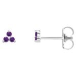 Three Stone Cluster Amethyst Stud Earrings 14K White Gold