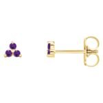 Three Stone Cluster Amethyst Stud Earrings 14K yellow Gold