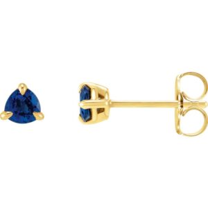 Trillion Cut Blue Sapphire Stud Earrings 14K Yellow Gold