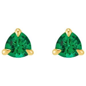 Trillion Cut Emerald Stud Earrings 14K Gold